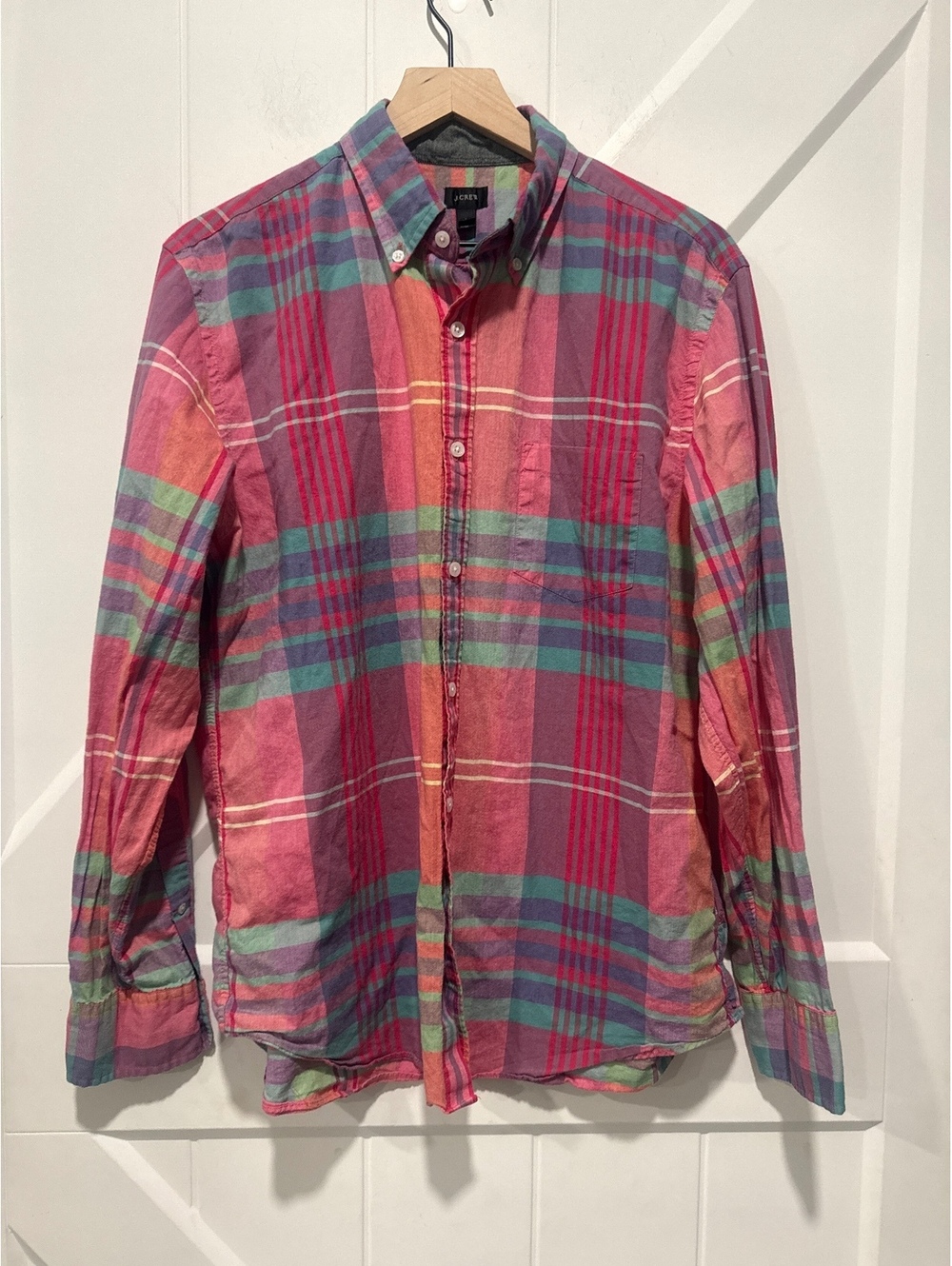 J. Crew Classic Fit Multicolor Plaid Button-Down Shirt, Large